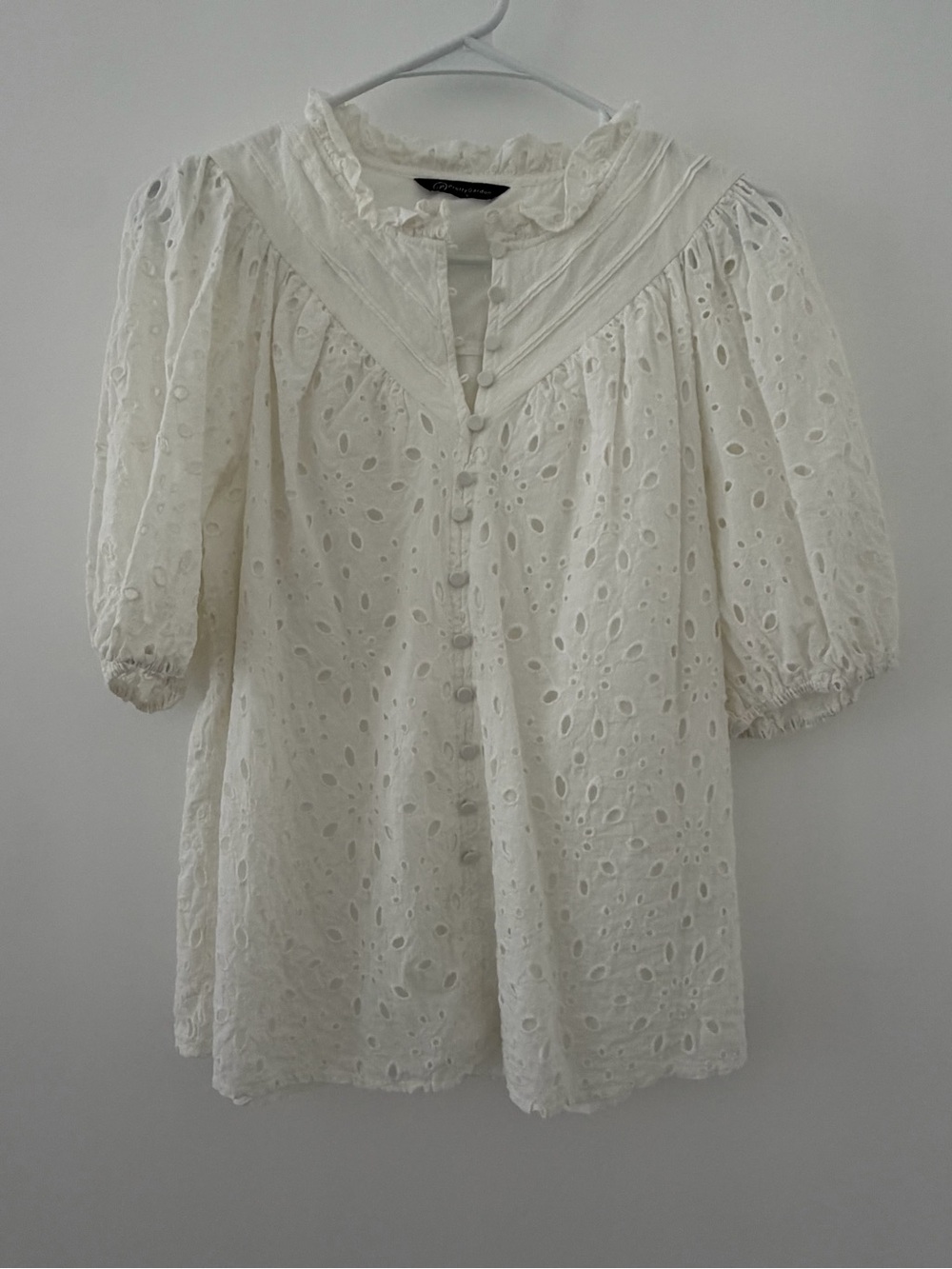 Women’s White Eyelet Button-Front Blouse
